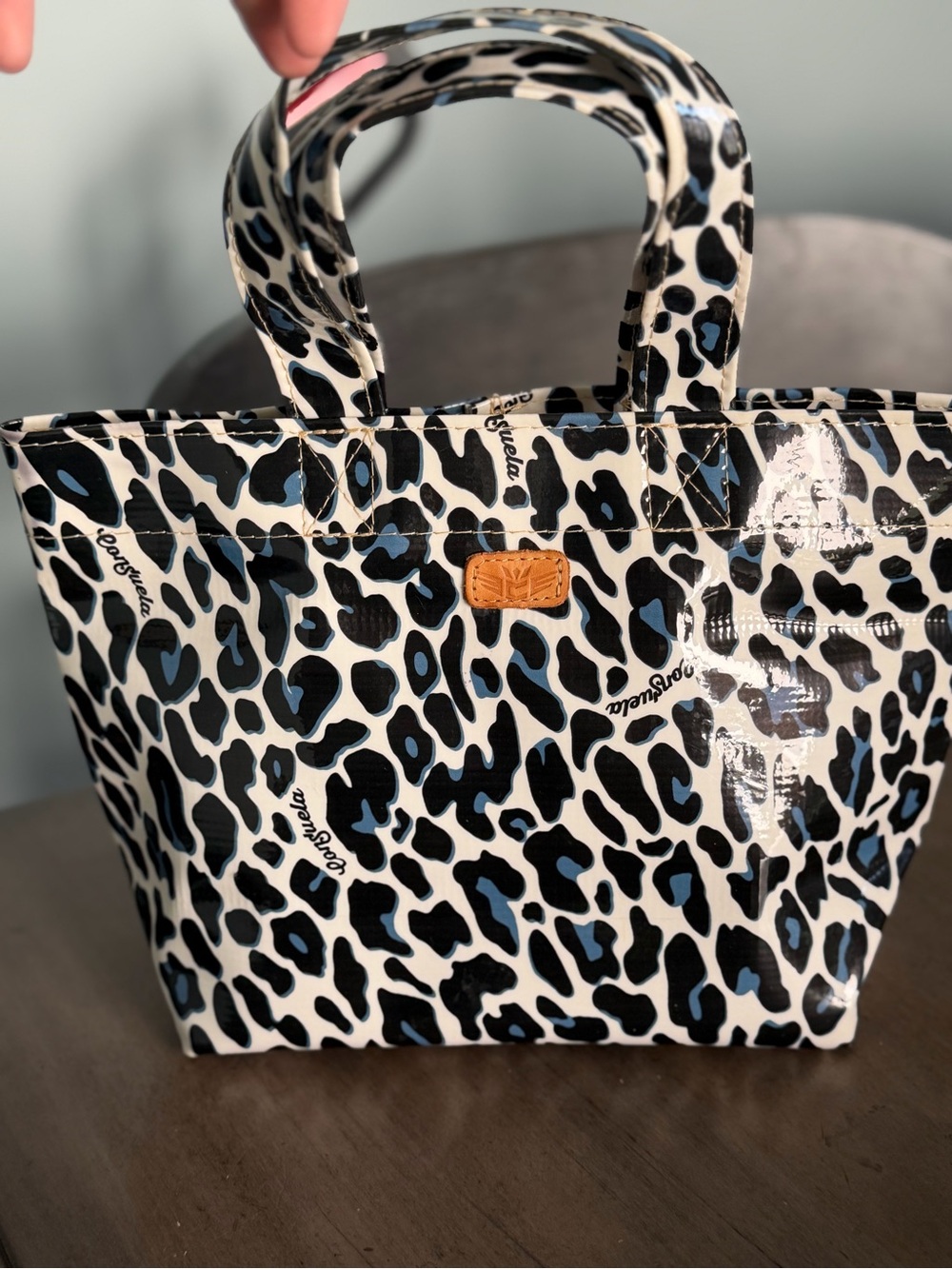 Consuela Blue Jag Grab N Go Mini Tote Blue Black Leopard Print Bag